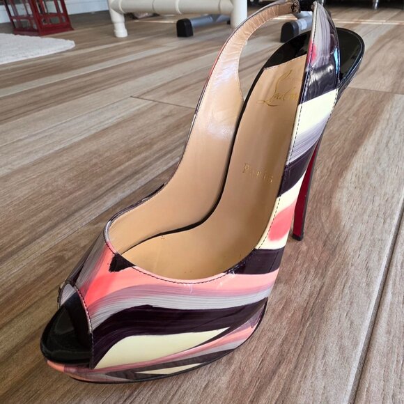 Christian Louboutin Graffiti Peep Sling Back 150 Patent Leather Pumps Eur. 39 - Picture 5 of 14
